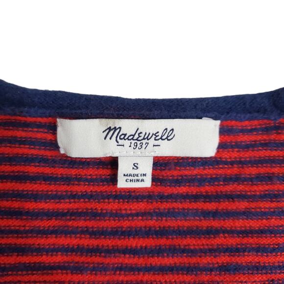 Madewell | Wool Blend 3/4 Sleeve Roll V-Neck Striped Sweater - Picture 4 of 7